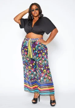 Asoph Plus Size Floral Print Straight Fit Pants