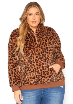 Asoph Plus Size Leopard Fleece Top -Asoph Fashion Shop 2016387 361 0