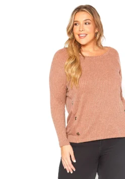 Asoph Plus Size Ribbed Knit Button Front Sweater