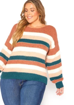 Asoph Plus Size Fuzzy Multi Stripe Sweater