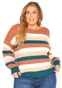 Asoph Plus Size Fuzzy Multi Stripe Sweater -Asoph Fashion Shop 2016426 190 1