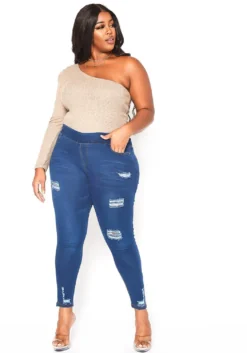 Asoph Plus Size Minimal Distressed Blue Wash Jeggings -Asoph Fashion Shop 2016492 379 1