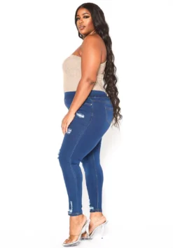 Asoph Plus Size Minimal Distressed Blue Wash Jeggings -Asoph Fashion Shop 2016492 379 3