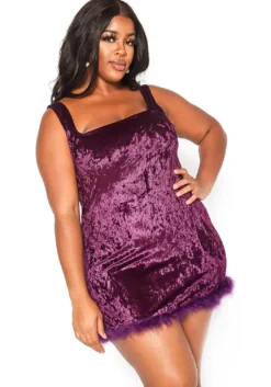 Asoph Plus Size Crushin Velvet Fuzzy Trim Mini Cami Dress -Asoph Fashion Shop 2016603 145 1