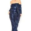 Asoph Plus Size Blue Metallic Off Shoulder Maxi Dress