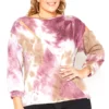 Asoph Plus Size Pink Tie Dye Slit Hem Crew Neck Top
