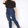 Vibrant Plus Size Button Detailed Denim Skinny Jean