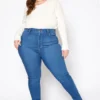 Vibrant Plus Size High Waisted Blue Wash Skinny Denim Jean