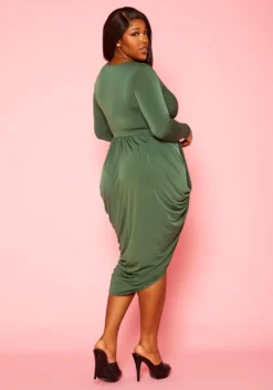 Plus Size Long Sleeve Draped Midi Dress -Asoph Fashion Shop 2016842 001 5
