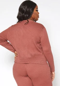 Asoph Plus Size Ribbed Knit Button Hem Long Sleeve Top -Asoph Fashion Shop 2016861 186 3