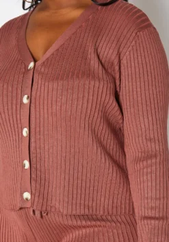 Asoph Plus Size Ribbed Knit Button Hem Long Sleeve Top -Asoph Fashion Shop 2016861 186 4