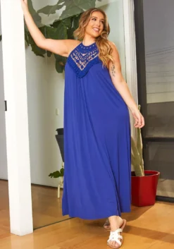 Asoph Plus Size Boho Crochet Design Maxi Flare Dress