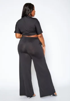 Asoph Plus Size Tie Front Crop Top & Flare Pants Set -Asoph Fashion Shop 2016973 001 3