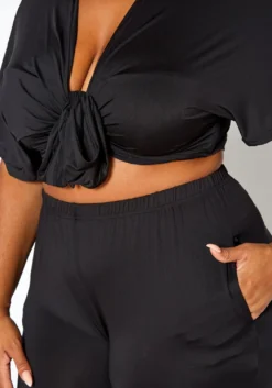 Asoph Plus Size Tie Front Crop Top & Flare Pants Set -Asoph Fashion Shop 2016973 001 4