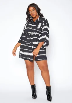 Asoph Plus Size Abstract Striped Button Front Mini Dress -Asoph Fashion Shop 2017008 001 0