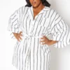 Asoph Plus Size Pin Striped Button Front Mini Dress