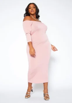 Asoph Plus Size Sincere Off Shoulder Bodycon Maxi Dress