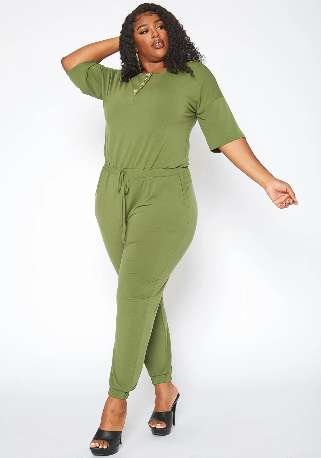 Asoph Plus Size Casual Button Hem Jumpsuit 2 Asoph Plus Size Casual Button Hem Jumpsuit - Image 2