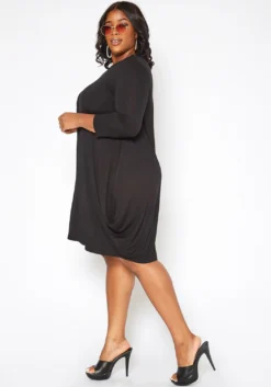 Asoph Plus Size Casual Long Sleeve Fit & Flare Mini Dress -Asoph Fashion Shop 2017062 001 2