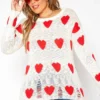 Asoph Plus Size Sweet Hearts Print Knit Sweater