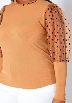 Asoph Plus Size Polka Dot Mesh Puff Sleeve Top -Asoph Fashion Shop 2017148 106 0