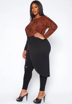 Asoph Plus Size Leopard Contrast High Low Top -Asoph Fashion Shop 2017150 487 1