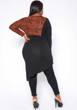 Asoph Plus Size Leopard Contrast High Low Top -Asoph Fashion Shop 2017150 487 2