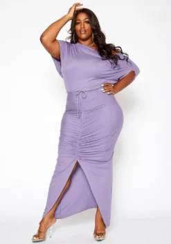 Asoph Plus Size Centered Drawstring Hem Maxi Skirt