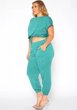 Asoph Plus Size Polka Dot Print Crop Top & Joggers Set -Asoph Fashion Shop 2017179 103 2