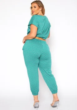 Asoph Plus Size Polka Dot Print Crop Top & Joggers Set -Asoph Fashion Shop 2017179 103 3