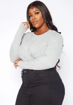 Asoph Plus Size Overlapping Twist Hem Long Sleeve Crop Top -Asoph Fashion Shop 2017181 107 2