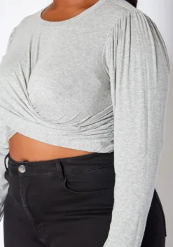 Asoph Plus Size Overlapping Twist Hem Long Sleeve Crop Top -Asoph Fashion Shop 2017181 107 4