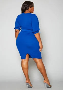 Plus Size V Neck Wrap Bodycon Mini Dress -Asoph Fashion Shop 2017244 001 3