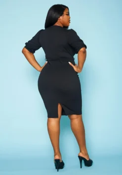 Plus Size V Neck Wrap Bodycon Mini Dress -Asoph Fashion Shop 2017244 005 4