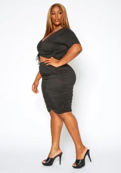 Asoph Plus Size Ruched Crop Top & Pencil Skirt Matching Set -Asoph Fashion Shop 2017402 001 3