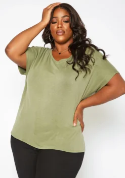 Asoph Plus Size Back Cross Hem Design Tee Shirt