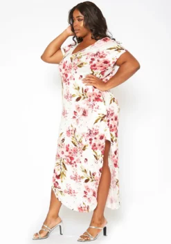 Asoph Plus Size Spring Floral Print Tee Shirt Maxi Dress -Asoph Fashion Shop 2017418 952 2