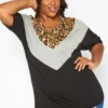 Asoph Plus Size Leopard Chevron Splice Tee Shirt