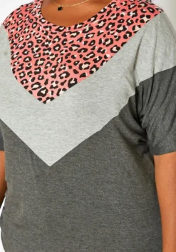 Asoph Plus Size Pink Leopard Chevron Splice Tee Shirt -Asoph Fashion Shop 2017432 102 3