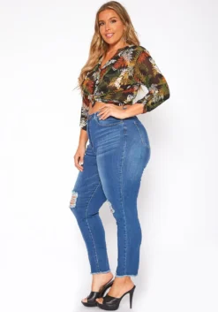Asoph Plus Size Distressed Blue Wash High Waist Skinny Denim Jeans -Asoph Fashion Shop 2017458 185 2