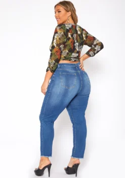 Asoph Plus Size Distressed Blue Wash High Waist Skinny Denim Jeans -Asoph Fashion Shop 2017458 185 3