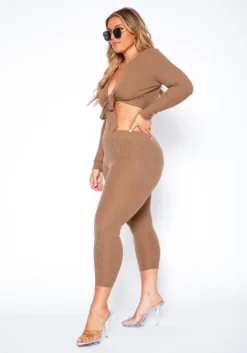 Asoph Plus Size Ribbed Knit Tie Front Crop Top & Legging Set -Asoph Fashion Shop 2017468 190 2