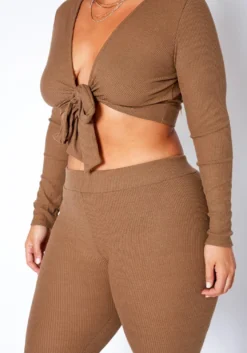 Asoph Plus Size Ribbed Knit Tie Front Crop Top & Legging Set -Asoph Fashion Shop 2017468 190 4