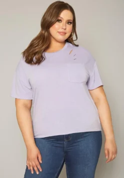 Plus Size Distressed Crew Neck Tee Shirt