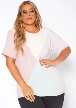 Asoph Plus Size Color Block Crew Neck Tee Shirt