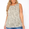 Asoph Plus Size Camo Print Open Back Tank Top
