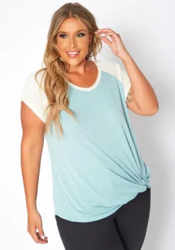 Asoph Plus Size Waffle Knit Baseball Sleeve Tee Shirt