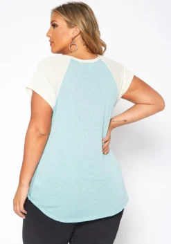 Asoph Plus Size Waffle Knit Baseball Sleeve Tee Shirt -Asoph Fashion Shop 2017585 003 3