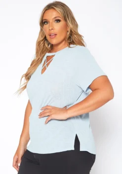 Asoph Plus Size Waffle Knit Crew Neck Tee Shirt -Asoph Fashion Shop 2017587 003 1