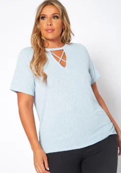 Asoph Plus Size Waffle Knit Crew Neck Tee Shirt